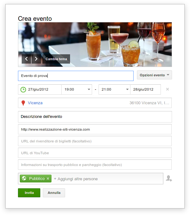 Creare evento con Google+ Eventi