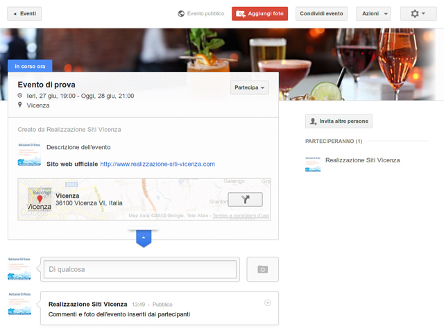 Esempio di evento con Google+